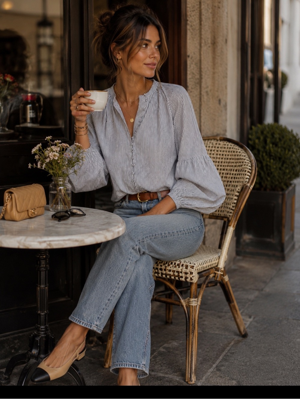 Evereve Sophia Lantern Sleeve Button-Front Women’s Blouse